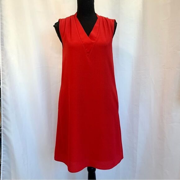 rw&co red sleeveless pleated shift dress pockets Sz XXS stretchy - Picture 3 of 12